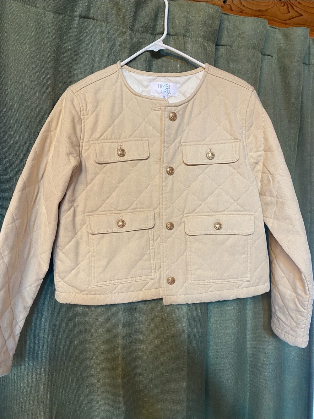 Time and Tru Cream Quilted Button-Front Jacket